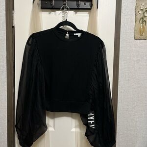 HYFVE Black Blouse with Sheer Sleeves